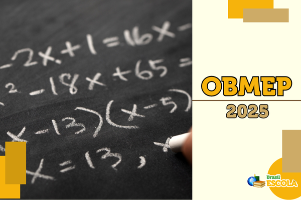 Obmep 2025 Quadro com conta matemátoca, fundo amarelo claro. Texto: Obmep 2025