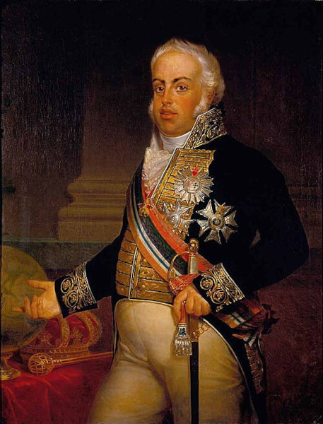 Pintura retratando Dom João VI, o rei português que decidiu transferir a corte portuguesa para o Rio de Janeiro.