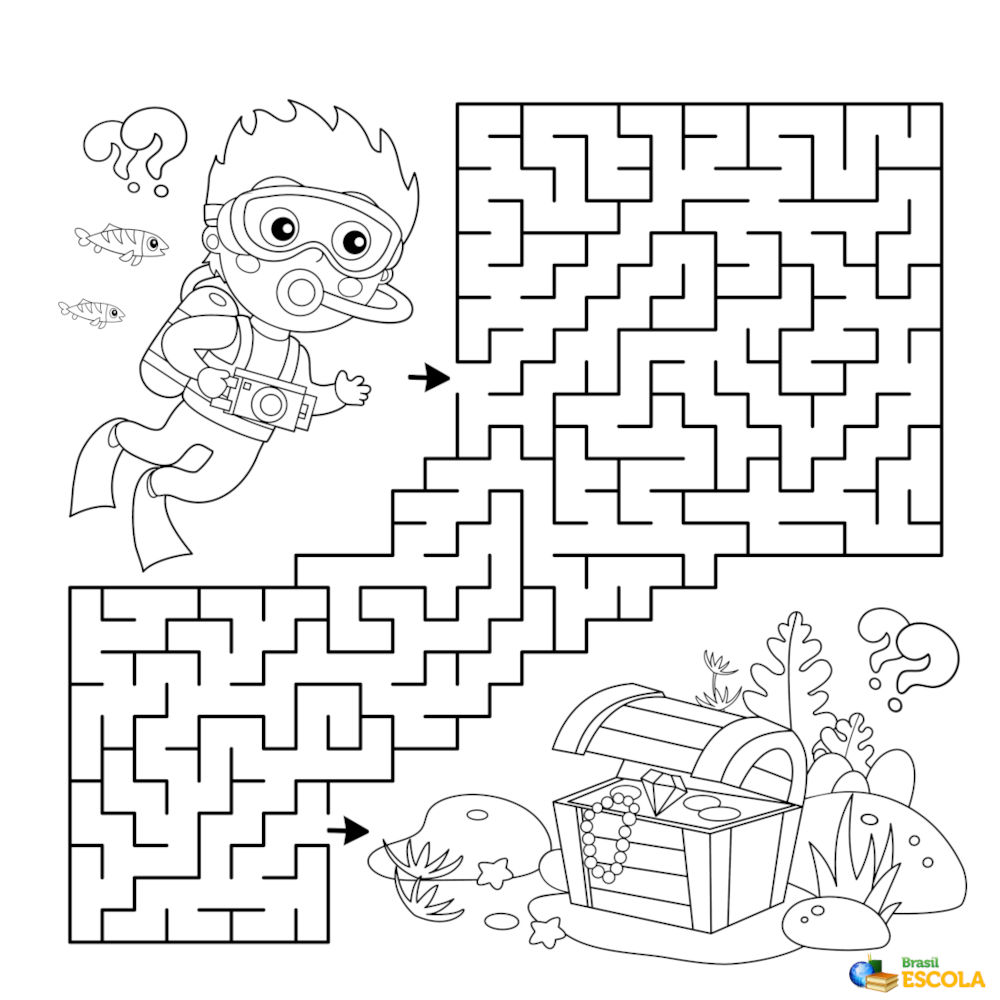 Desenho para colorir mergulhador e tesouto perdido