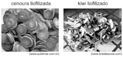 Fotografia de cenouras e kiwis desidratados em questão da Unesp sobre diagrama de fases.