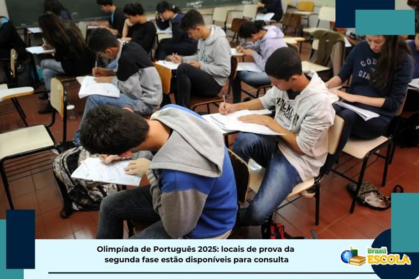 Olimpíada de Português 2025 Estudantes em sala de aula fazendo prova