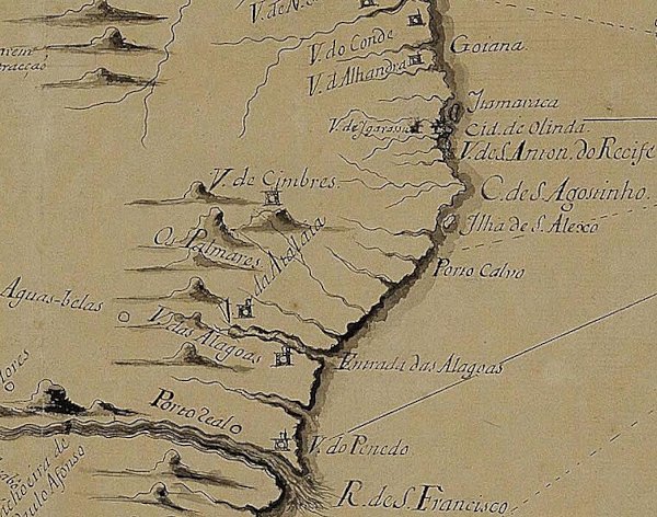 Mapa com demarcação do Quilombo dos Palmares