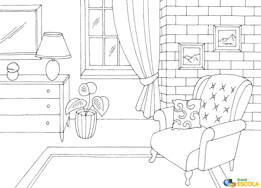 Desenho para colorir sala de estar