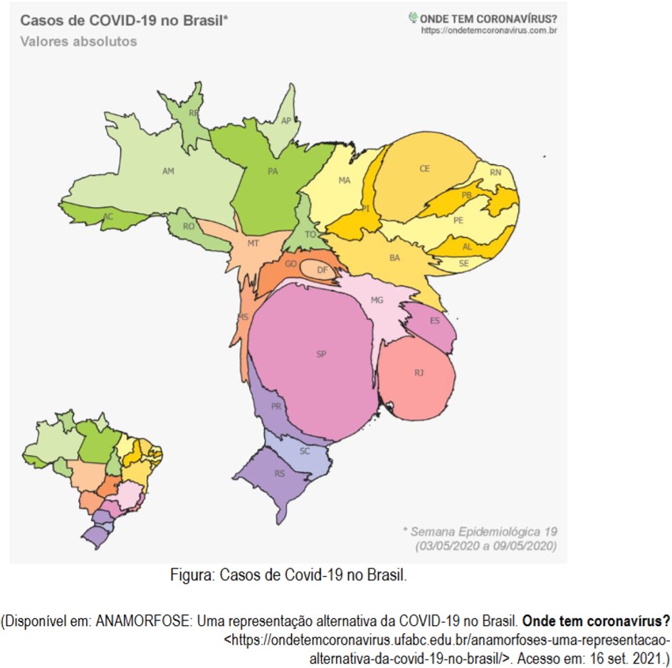 Mapa com casos de covid-19 no Brasil.