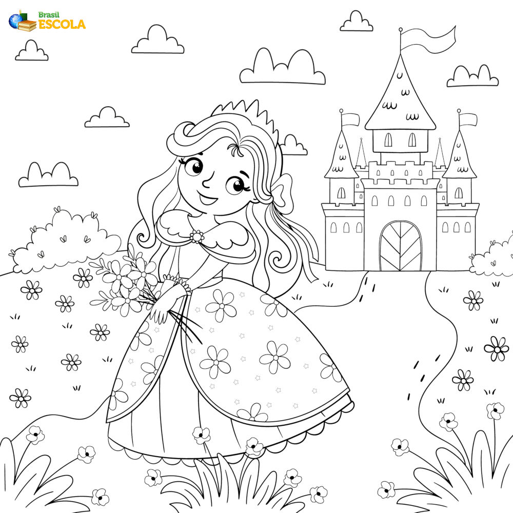 Desenho para colorir princesa no castelo
