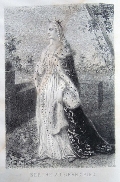 Gravura da rainha Berta de Laon, mãe de Carlos Magno, em revista francesa do século XIX.