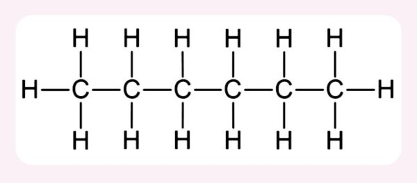 Hexano, um exemplo de composto orgânico, que se difere dos compostos inorgânicos.