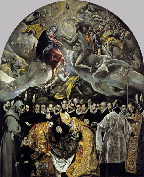 Obra “O Enterro do Conde de Orgaz”, de El Greco, marcada por figuras alongadas e atmosfera dramática do maneirismo.