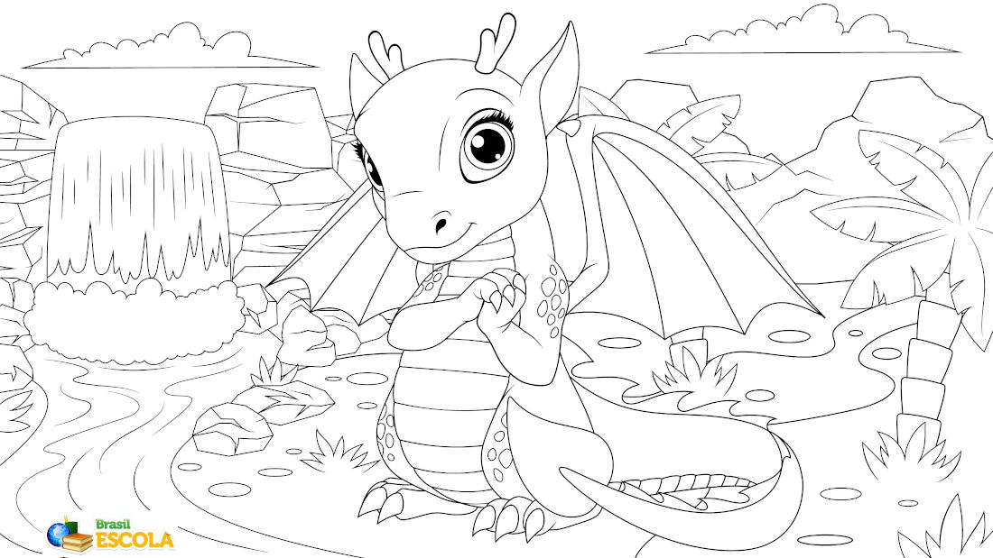 desenho de um dragao na cachoeira para pintar