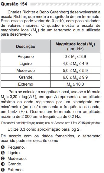 Quest&atilde;o sobre terremoto no Enem