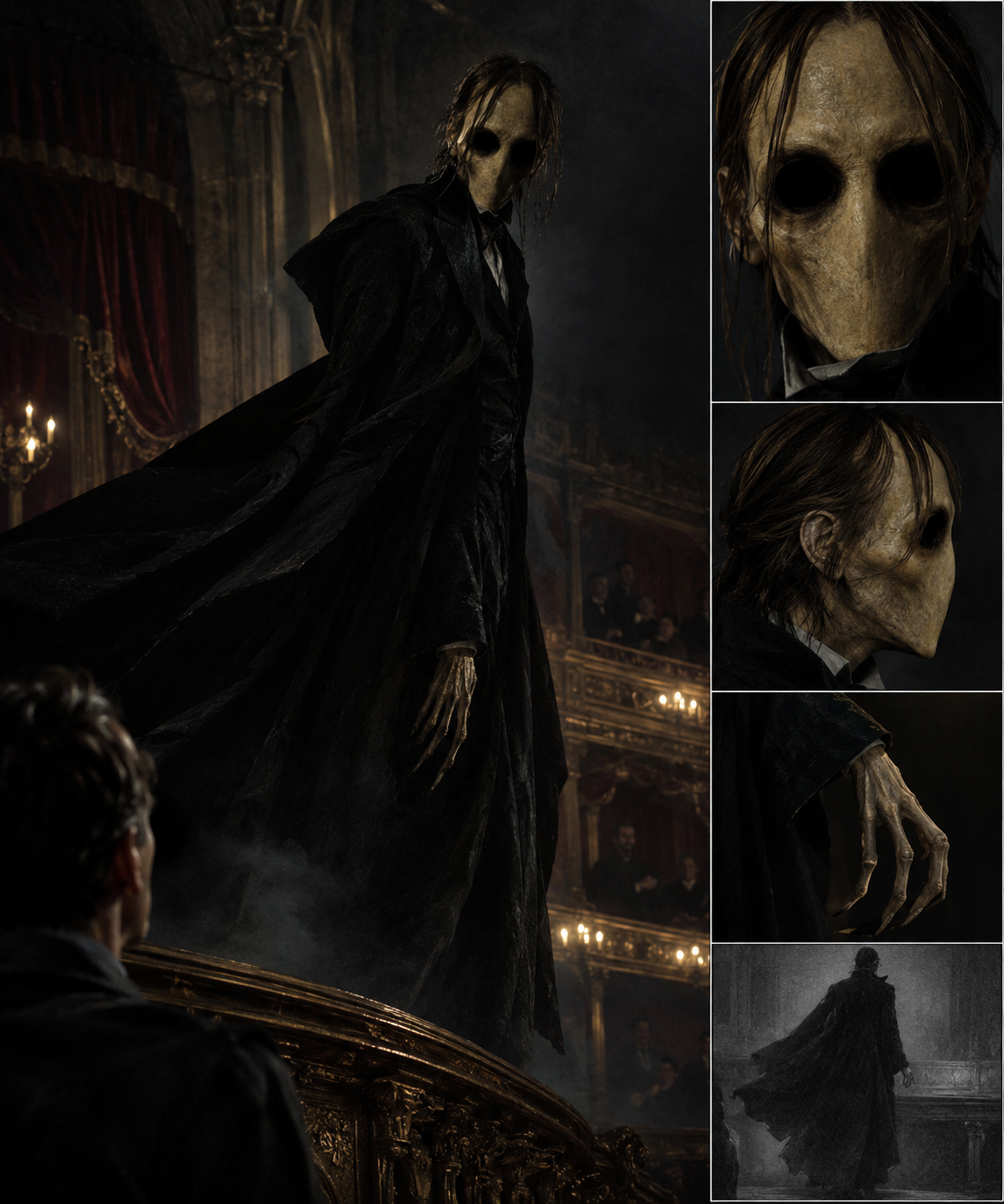 Imagem criada por IA a partir da descrição de Joseph Buquet sobre o Fantasma da Ópera.
