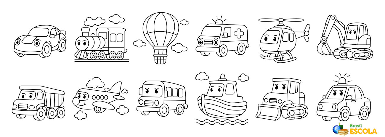 Desenho de meios de transportes para colorir