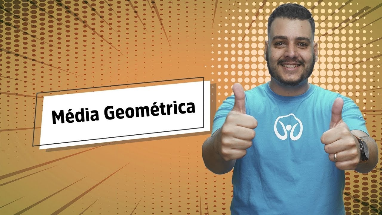 "Média Geométrica" escrito sobre fundo laranja ao lado da imagem do professor