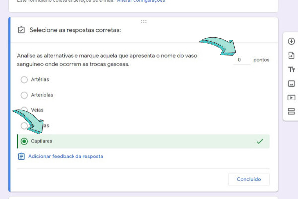 questionário elaborado no Google Forms na disciplina de Atenção