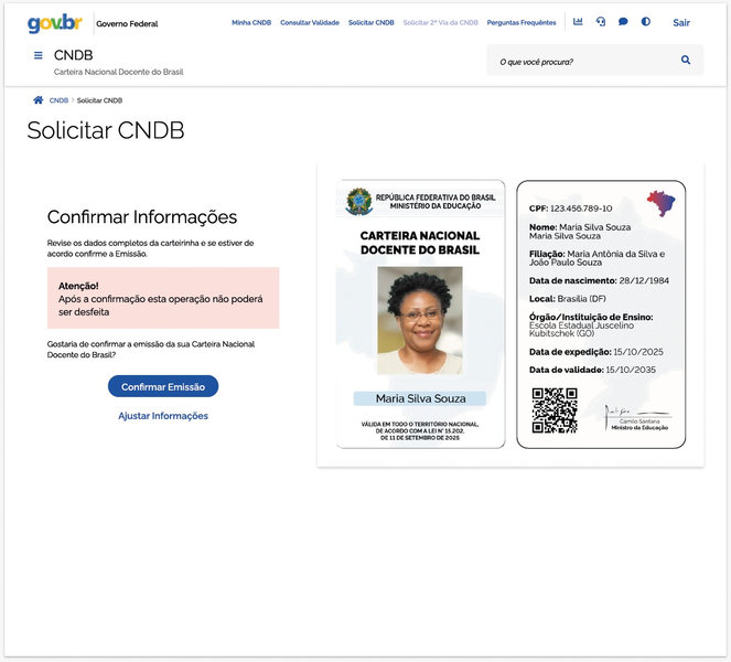 Solicitação da Carteira Nacional Docente do Brasil.