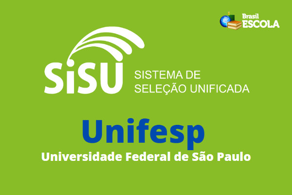 Foto do campus da Unifesp sob fundo cinza ao lado do texto "Vestibular Misto"