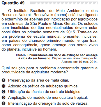 Questão do Enem sobre Geografia Agrária