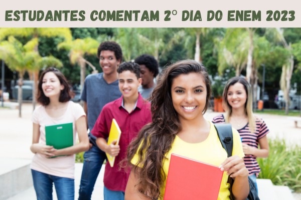 duas pessoas conversam abaixo do texto - comentários sobre o 2° dia do Enem 2023