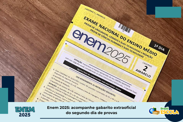 Foto do caderno pre prova do Enem. Texto: título da notícia.