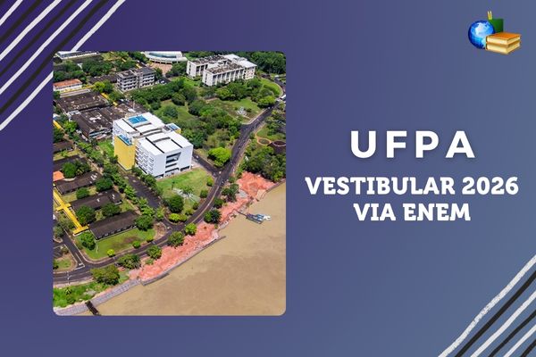 Fundo roxo, foto do campus da UFPA, texto UFPA Vestibular 2026 via Enem