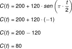 Cálculo para encontrar o menor custo da função cuja lei de formação é C(t) = 200 + 120 . sen (π . t/2).
