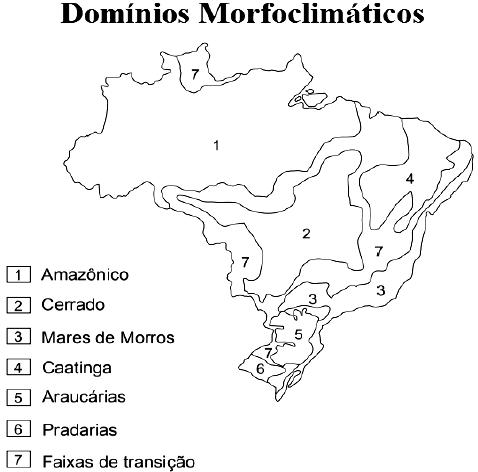 Mapa com delimitação dos domínios morfoclimáticos brasileiros