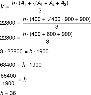 Cálculo de valor de altura de tronco de pirâmide com volume igual a 22800 cm³