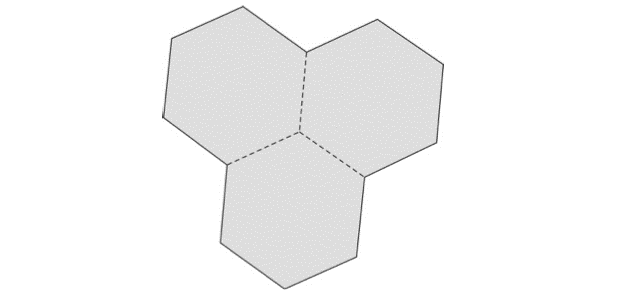 Representação de três piscinas com formato de hexágonos