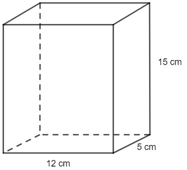Ilustração de um prisma, com a indicação da medida de seu comprimento, de sua largura e de sua altura.