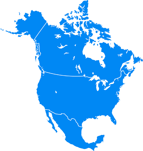 Mapa com os países da América do Norte que fazem parte do Nafta 2.0 ou USMCA: o Canadá, os Estados Unidos e o México.