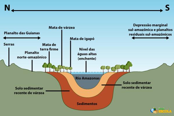 Representação do solo recortado com as características do relevo e da hidrografia dos três extratos da Floresta Amazônica