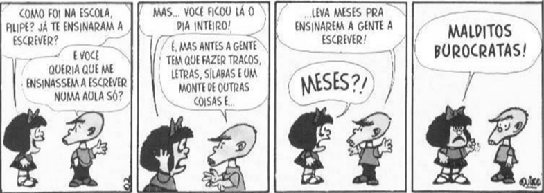 Tirinha da Mafalda em lista de exercícios sobre interpretação de texto.