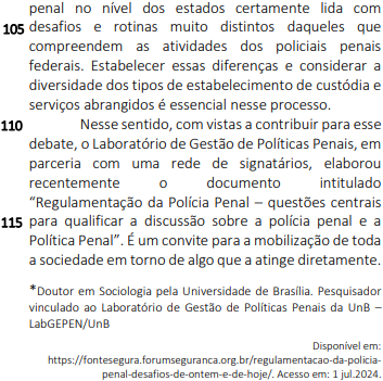 Parte cinco do texto “Regulamentação da Polícia Penal” em exercício da Coseac sobre conjunção subordinativa.