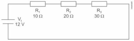 Circuito em série de três resistores
