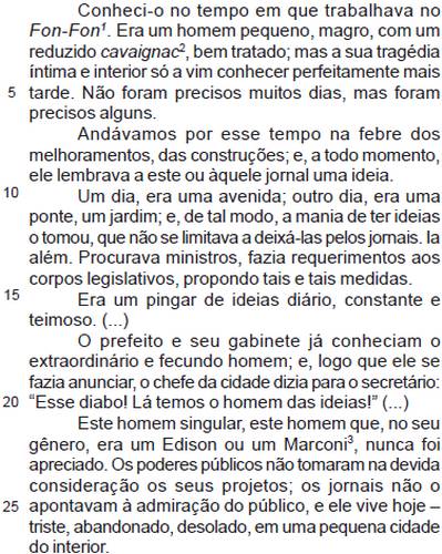 Texto “Ele e suas ideias”, de Lima Barreto, em exercício da Cecierj sobre acento grave.