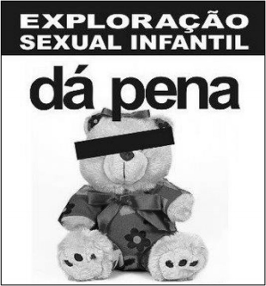Peça publicitária sobre exploração sexual infantil em questão da Cepros sobre palavras homófonas, homógrafas e homônimas.