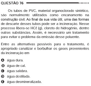 Questão 76 do Enem 2012 sobre polímero PVC