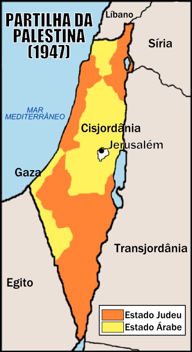 Mapa da partilha da Palestina pela ONU em 1947