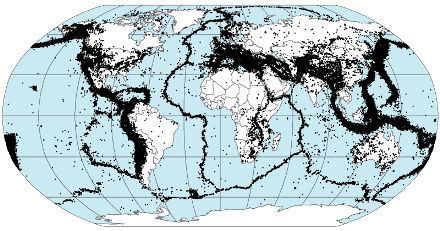 Zonas sísmicas da Terra. Note a semelhança com o mapa acima