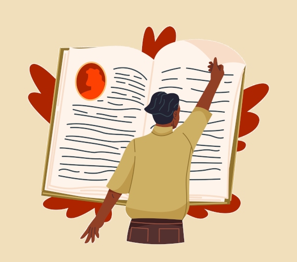 Ilustração de pessoa escrevendo livro em referência ao narrador-personagem. [imagem_principal]