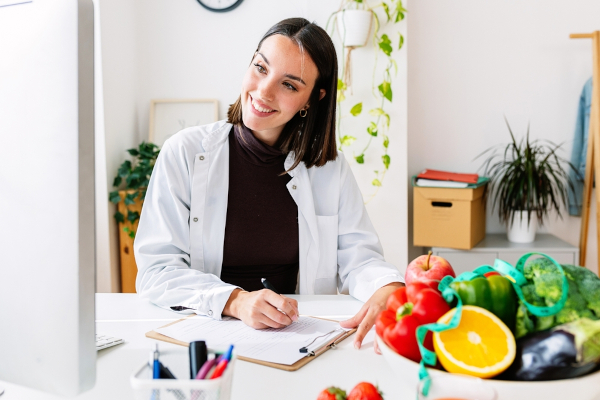 Nutricionista em sua mesa de trabalho