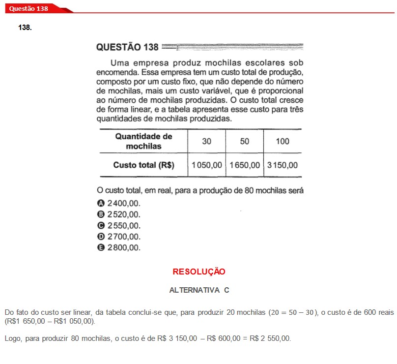 Questão 138 prova cinza Enem 2024