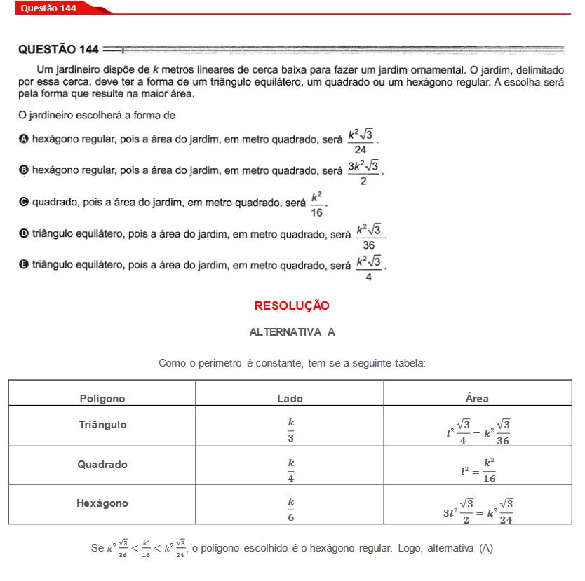 Questão 144 prova cinza Enem 2024