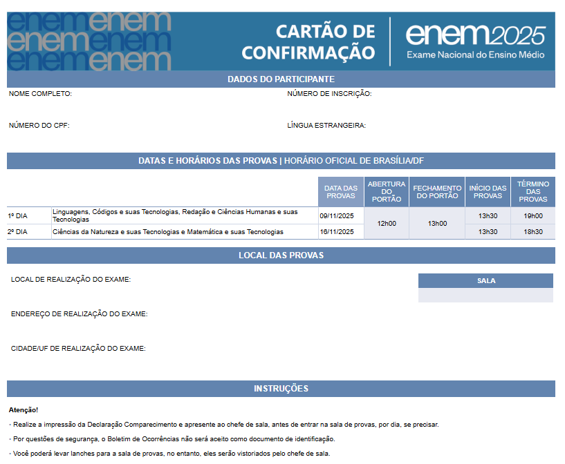 Cartão de Confirmação de Inscrição